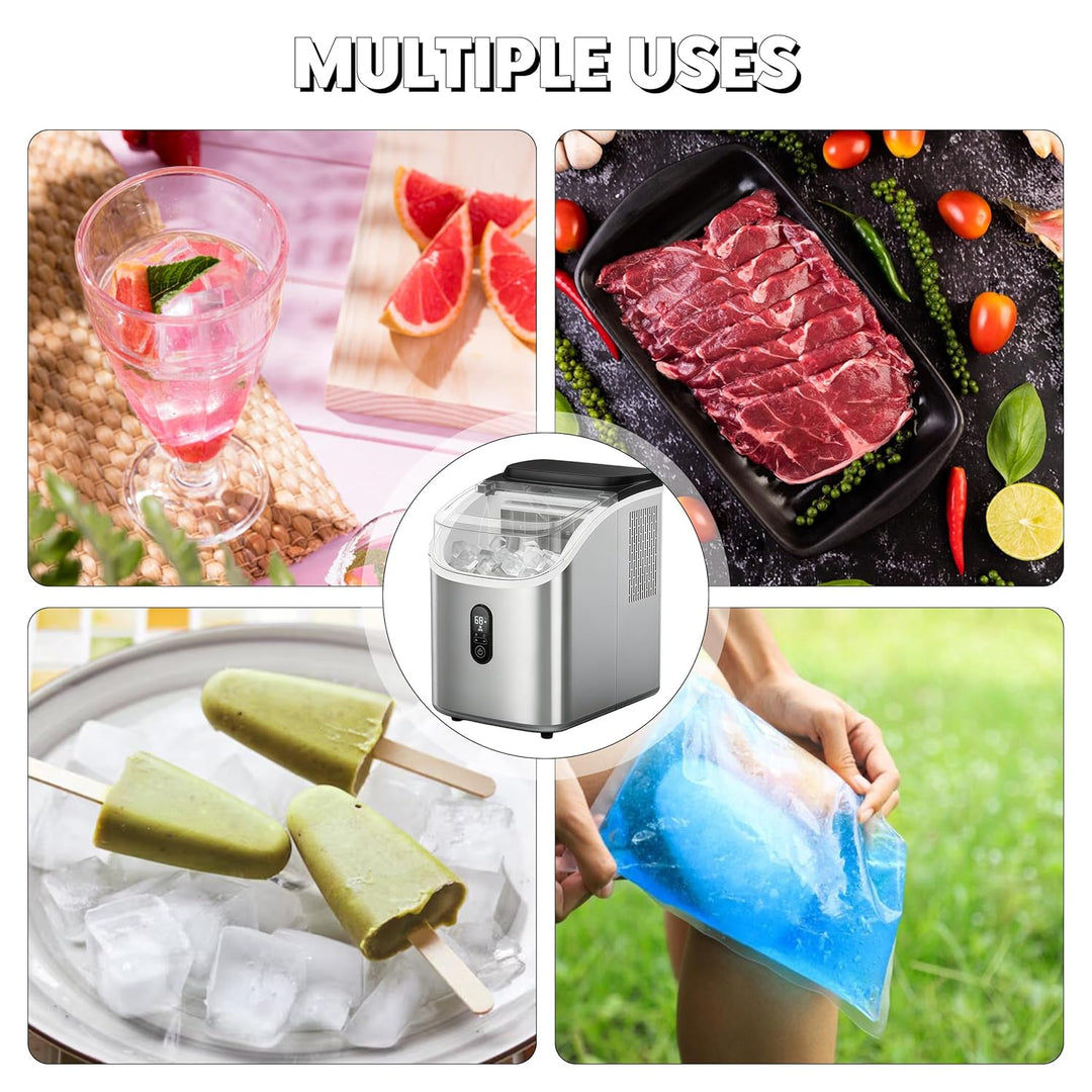 Eiswürfelmaschine, Eiswürfelbereiter Selbstansaugend mit LCD Display, Ice Cube Maker 20kg/24h, Selbs