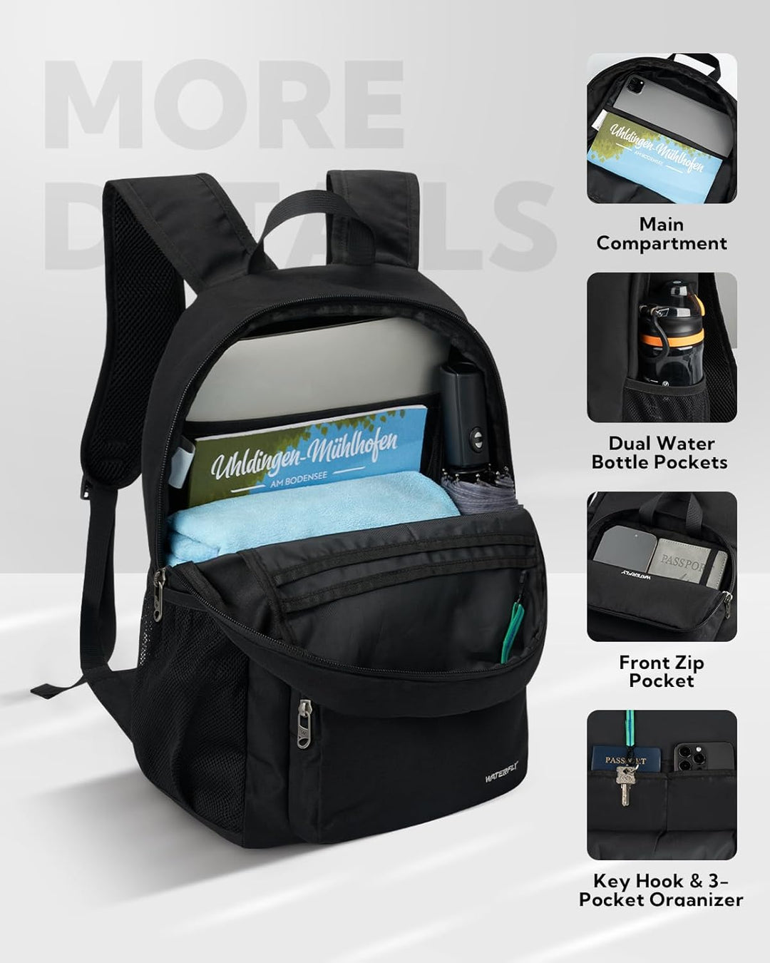 WATERFLY Rucksack Faltbar Tagesrucksack 20L: Wanderrucksack Faltrucksack Leicht Klapprucksack Daypac