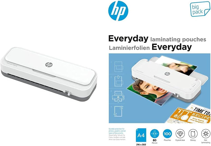 HP OneLam 400 A4, Laminiergerät, 75/80 - 125 Micron, 400 mm pro Minute + HP Everyday Laminierfolien,