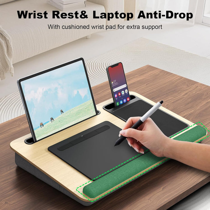 Laptopkissen für Bett mit Kissen, PUTORSEN Laptop Kissen Mausunterlage Passen bis zu 17,3 Zoll Noteb