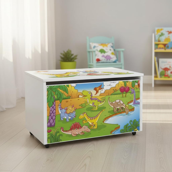 Leomark grosse Holzspielzeugkiste auf Rädern, Sitzbank mit Stauraum, Spielzeugkiste mit Deckel, XXL