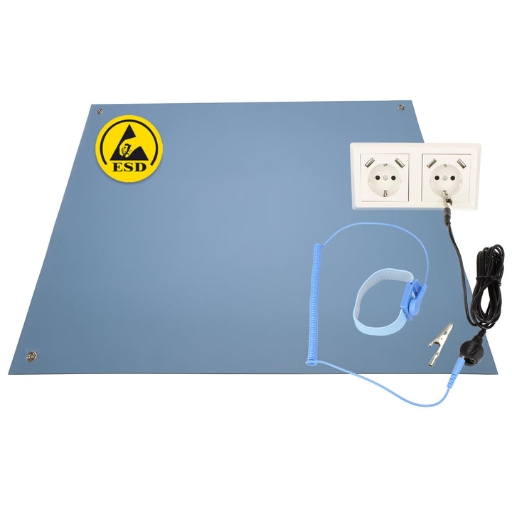 Minadax 60 x 50cm Antistatik ESD Computer Matte Tischmatte „Premiumqualität“ inkl. Manschette + 2,4m