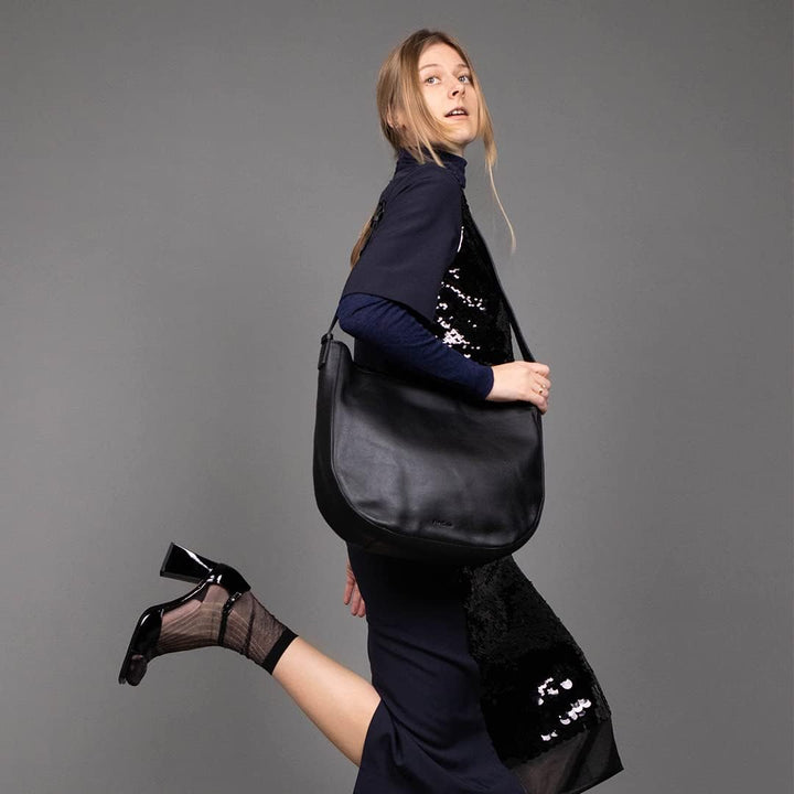 FEYNSINN BERLIN Schultertasche NURI aus Premium Leder I Handtasche für Damen I Umhängetasche schwarz