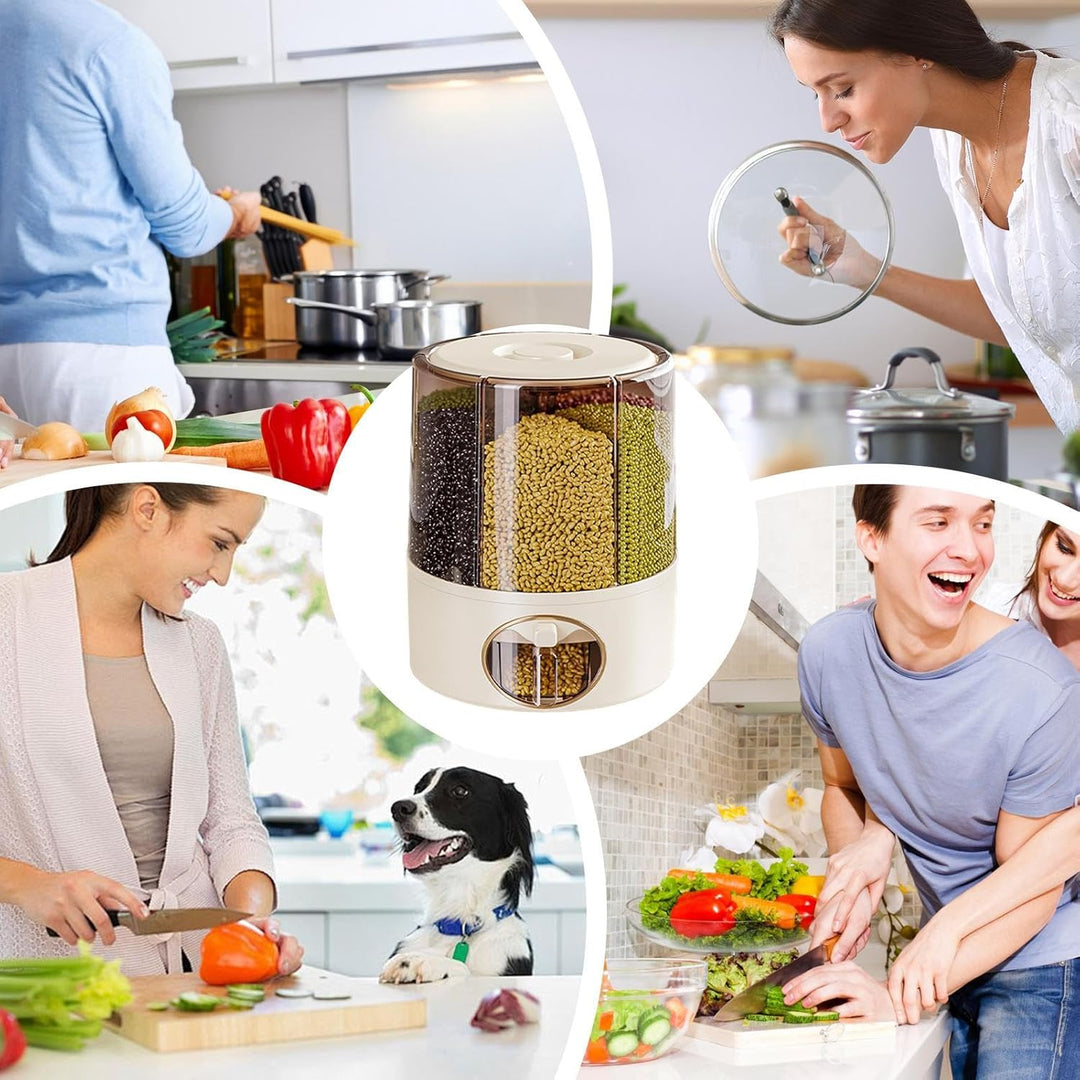 Generisch Rotating Rice Bucket, Click Output Food Dispenser, Adorable 6 Grid Rotatings Rice Storage