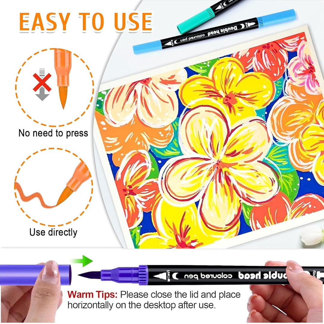 Spardar 120 Filzstifte, Filzstifte Dicke und Dünne, Doppelspitze Mit Schwarzer Tragetasche Und 3 Mal