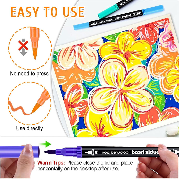 Spardar 120 Filzstifte, Filzstifte Dicke und Dünne, Doppelspitze Mit Schwarzer Tragetasche Und 3 Mal