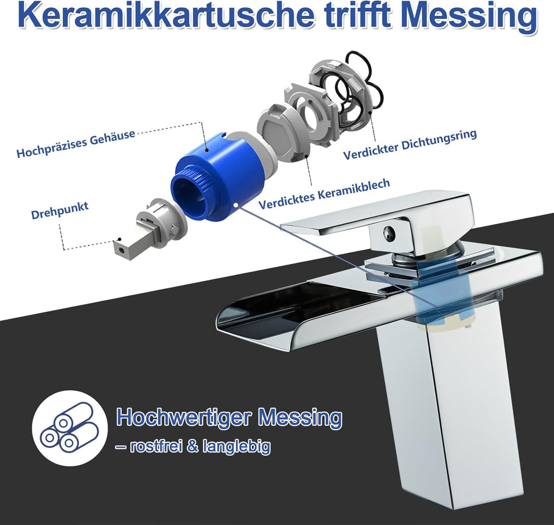 LED Einhebelmischer Waschbecken Wasserhahn, OUGOO RGB 3 Farbwechsel Armatur mit Temperatursensor, Wa