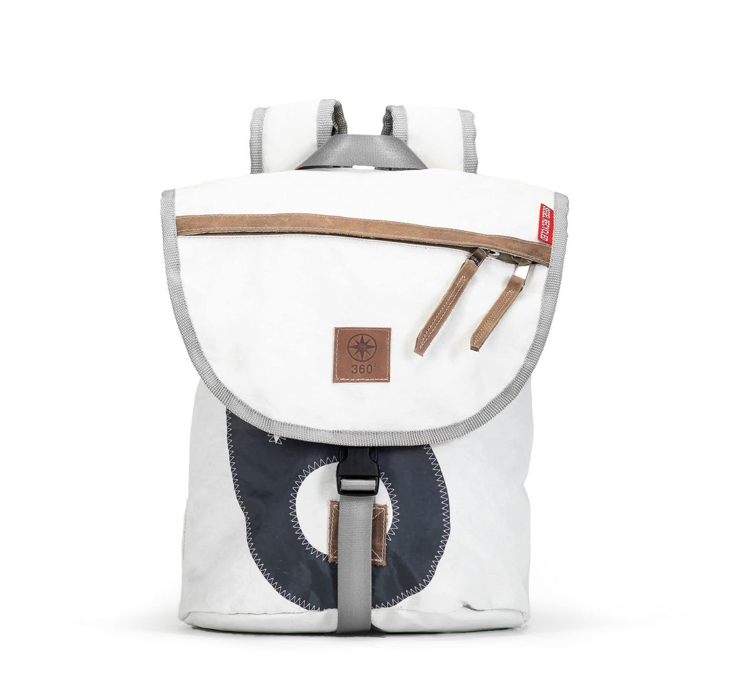 360° Rucksack Landgang Mini aus Segeltuch, Segel weiss, Zahl grau,Gurt hellgrau 2336
