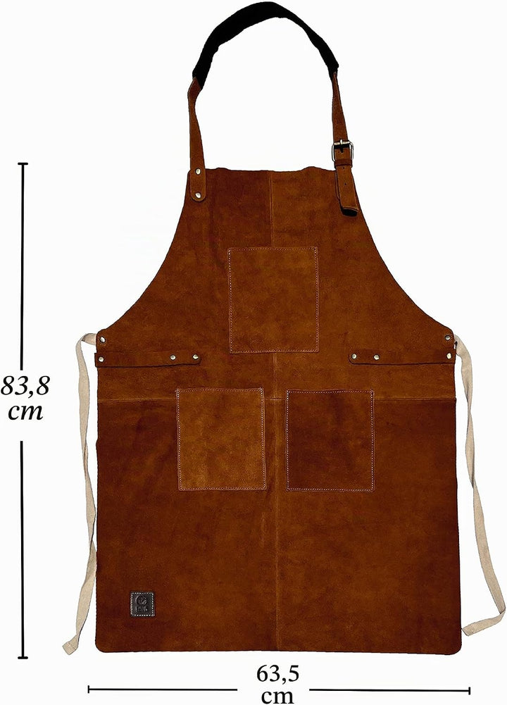 Grill-Arbeitsschürze aus Leder mit Werkzeugtaschen – verstellbare Grill-Kochschürze bis XXL für Männ