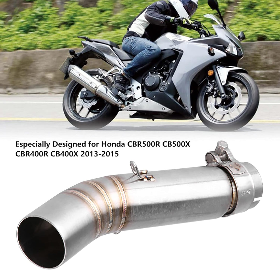 Motorrad Auspuff Qiilu Auspuff Mittelteil aus rostfreiem Stahl für CBR500R CB500X 2013-2015