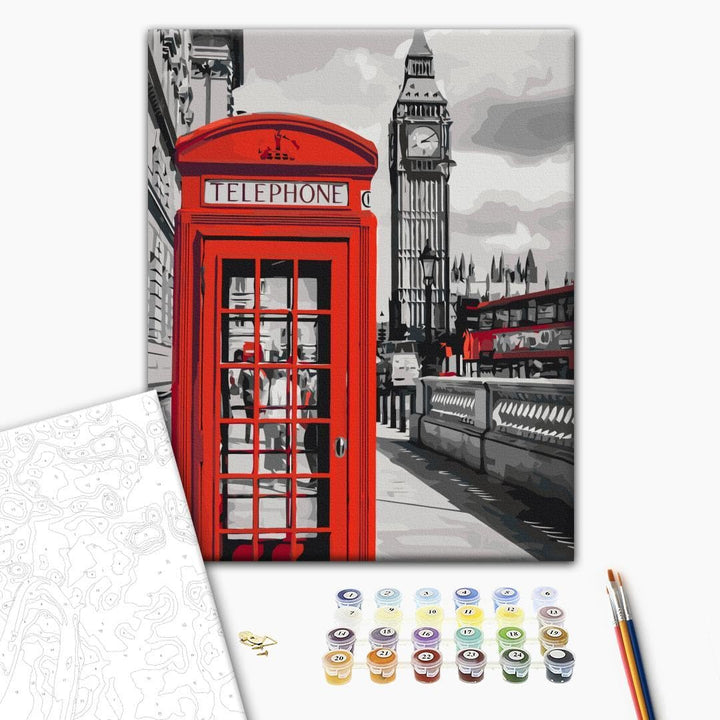 murando - Malen nach Zahlen London Telefonzelle 40x60 cm Malset mit Holzrahmen auf Leinwand für Erwa