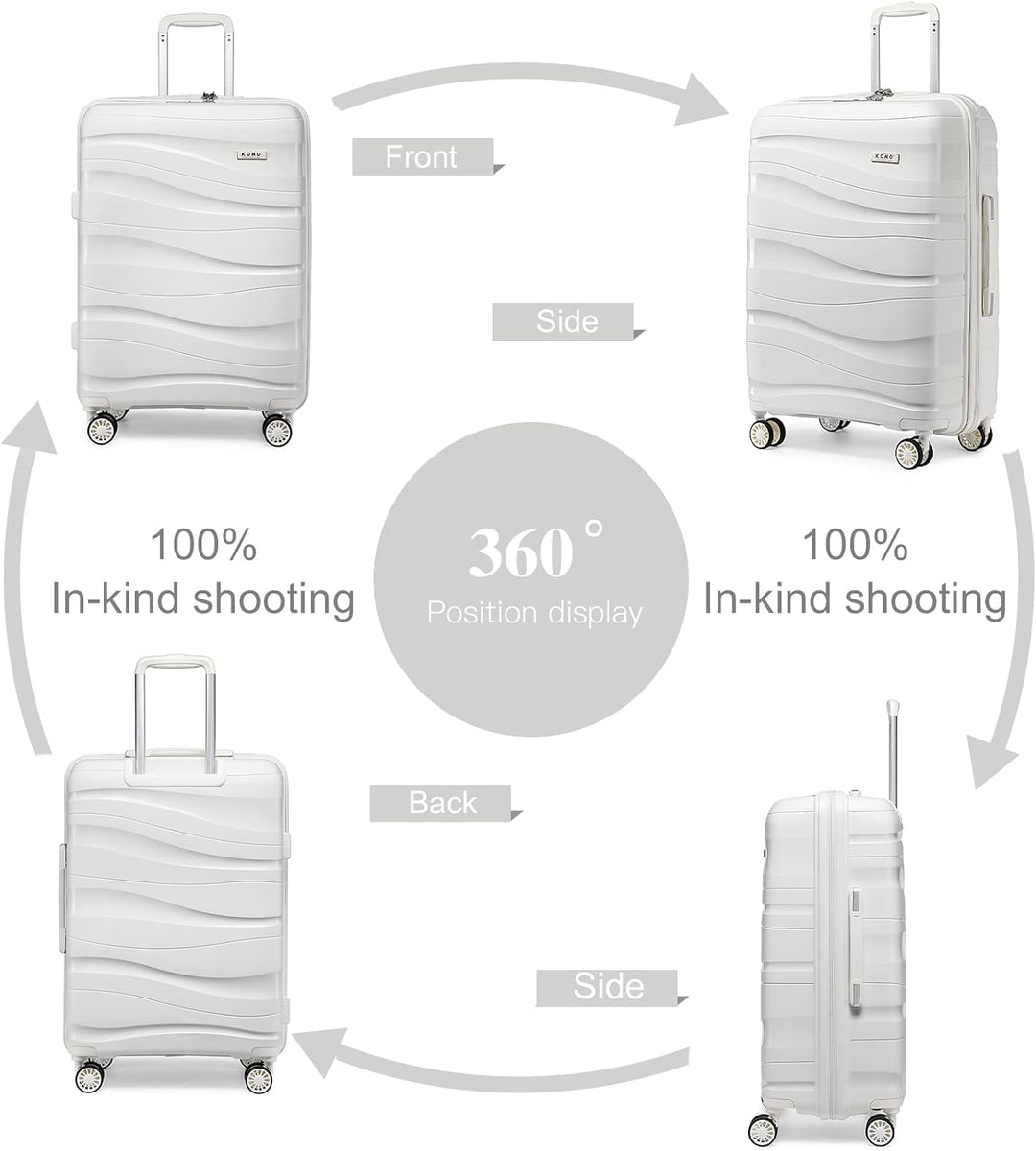 KONO Trolley Koffer Mittelgross 4 Rollen Leicht Hartschalenkoffer Reisekoffer mit TSA Schloss, 66x46