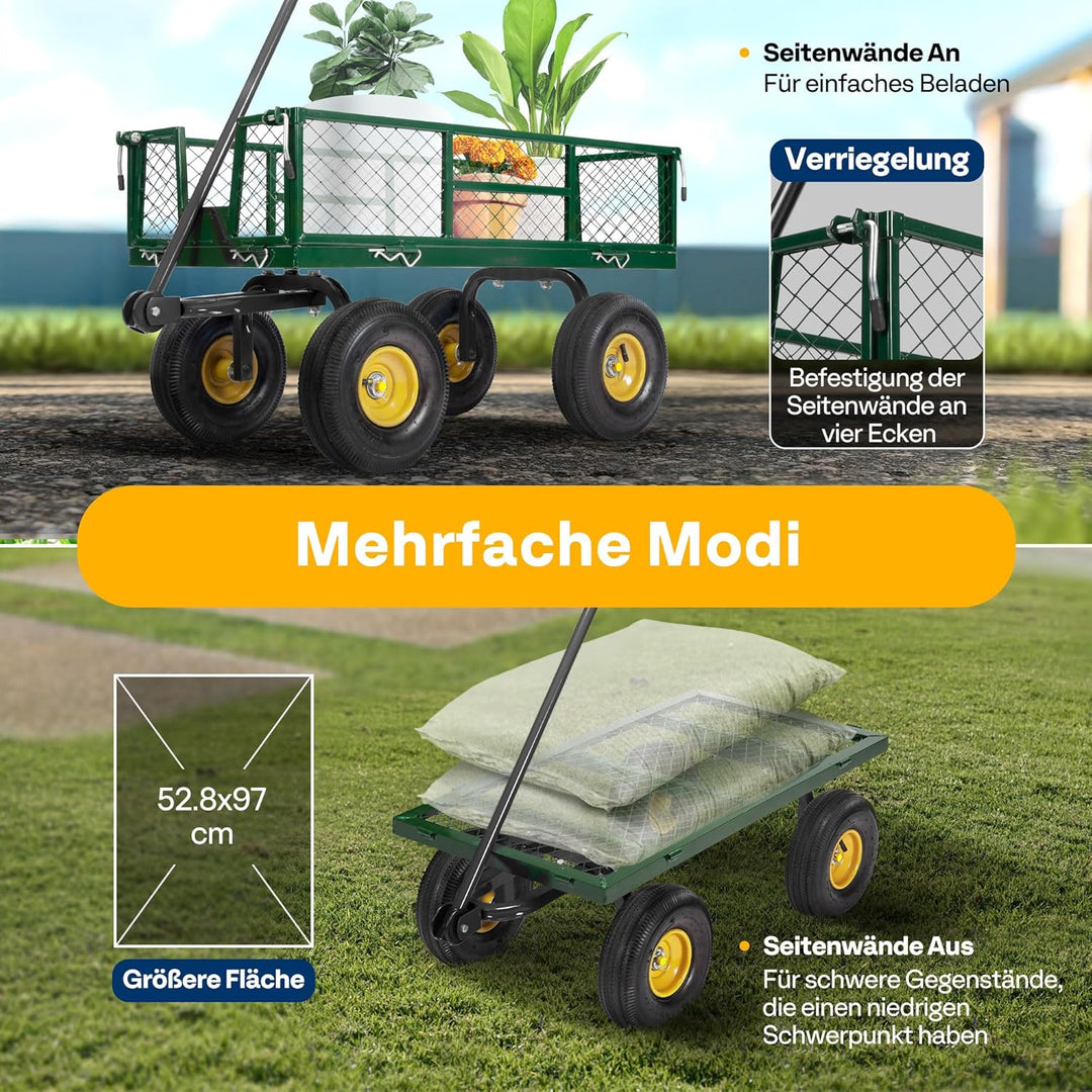 VIVOHOME Gartenwagen mit Abnehmbaren Seiten und Luftreifen, Belastbarer Transportwagen bis 400kg mit