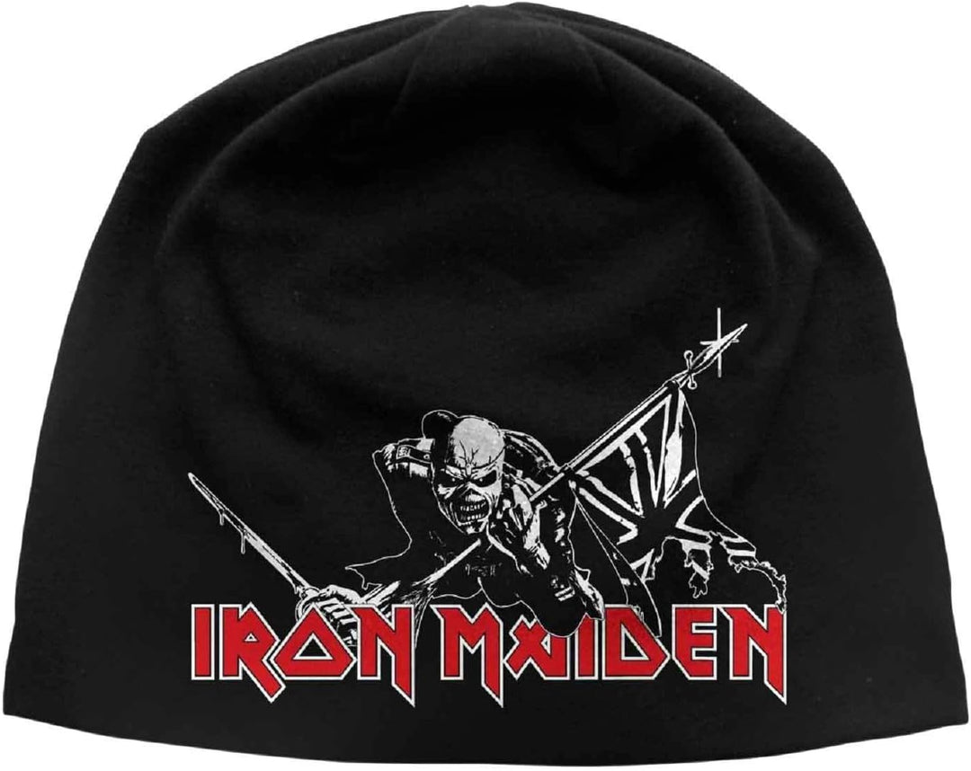 Iron Maiden Mütze Beanie Cap The Trooper Classic Logo offiziell Schwarz Jersey One Size