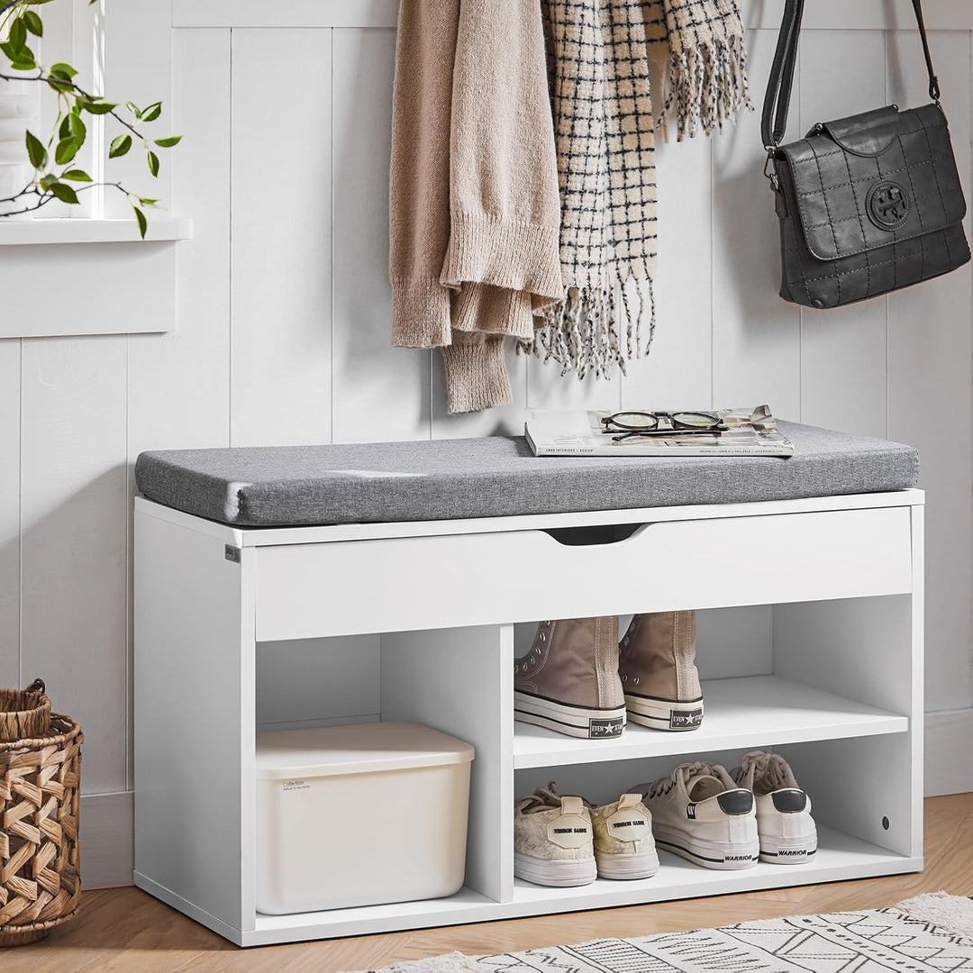 SoBuy FSR45-HG Schuhbank mit Sitzkissen Sitzbank Schuhschrank Schuhregal 3 Fächer weiss BHT ca: 80x4