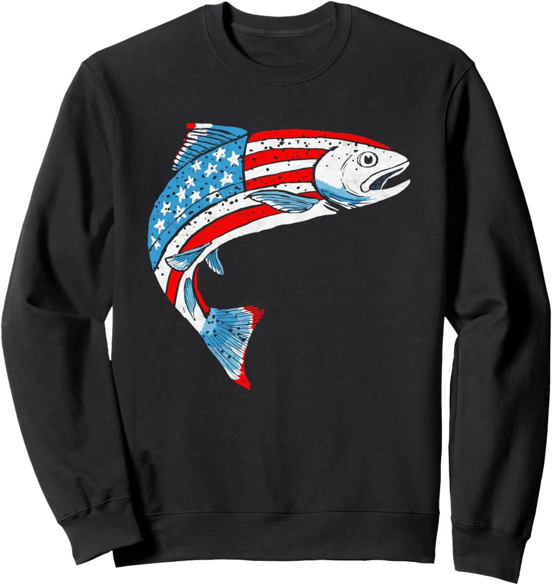Vintage Trout Fishing Retro American Flag 80's Vibe Graphic Sweatshirt