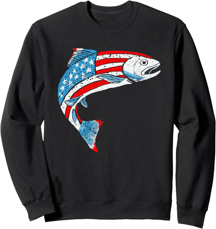 Vintage Trout Fishing Retro American Flag 80's Vibe Graphic Sweatshirt