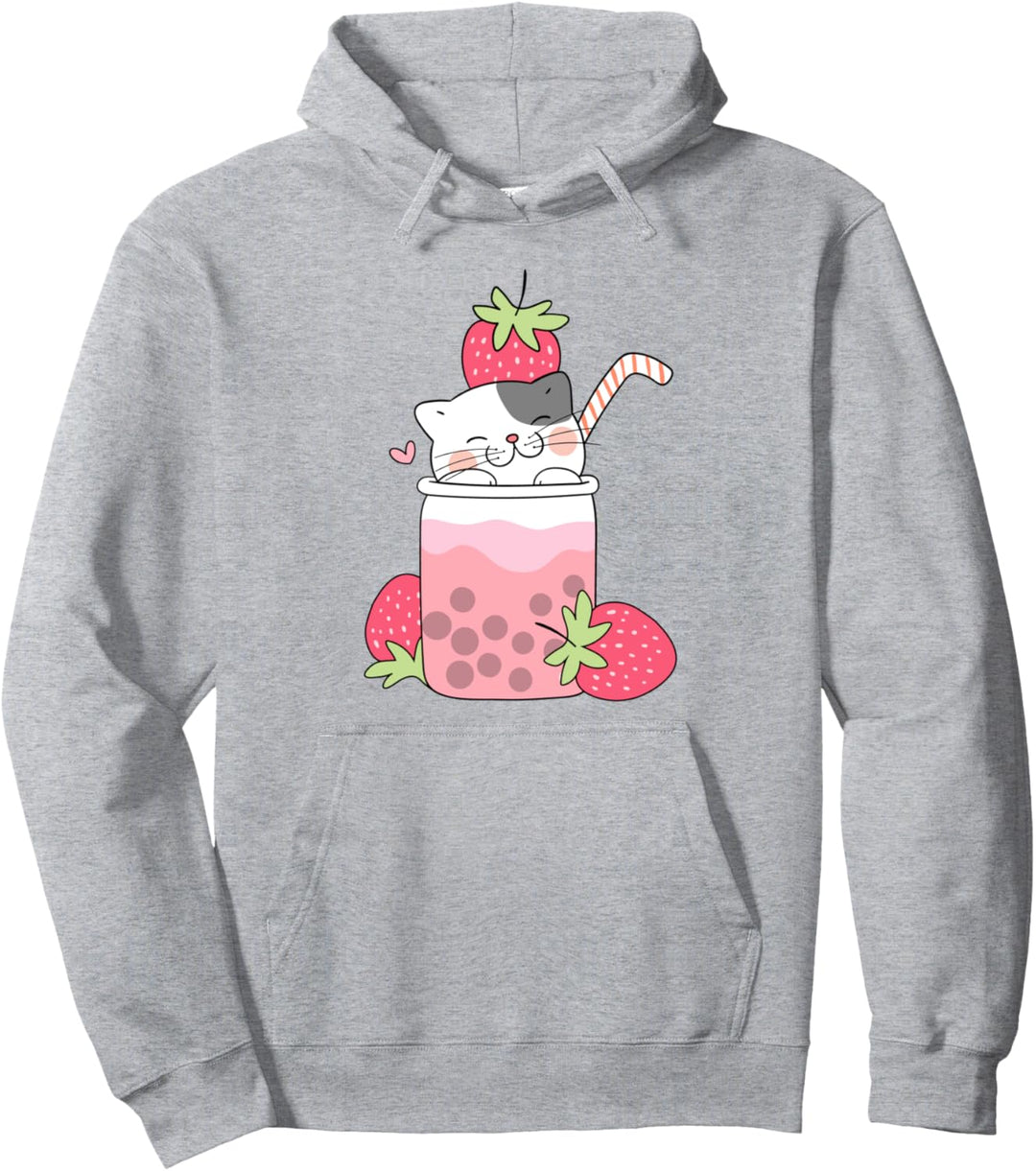 Bubble Milk Tee, Boba Cute Cat, Kawaii Erdbeere Katze Boba Pullover Hoodie