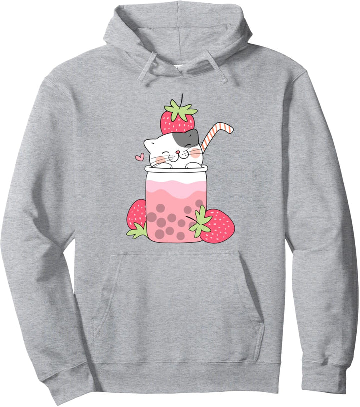 Bubble Milk Tee, Boba Cute Cat, Kawaii Erdbeere Katze Boba Pullover Hoodie
