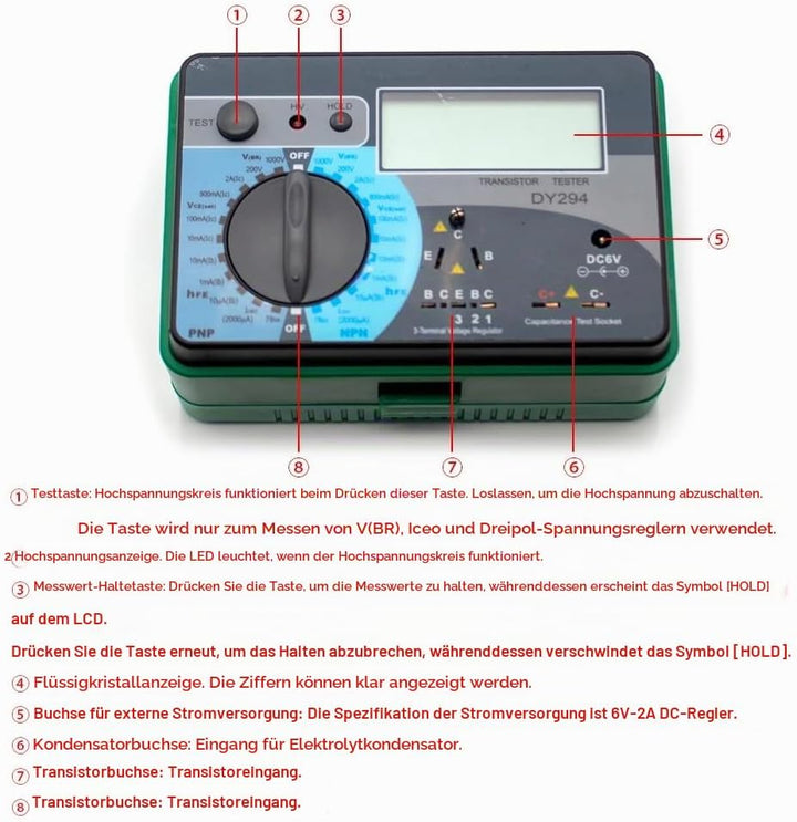 Multifunktions Digital Transistor Analysator Tester, Halbleiter Dioden Triode, umgekehrte Wechselstr