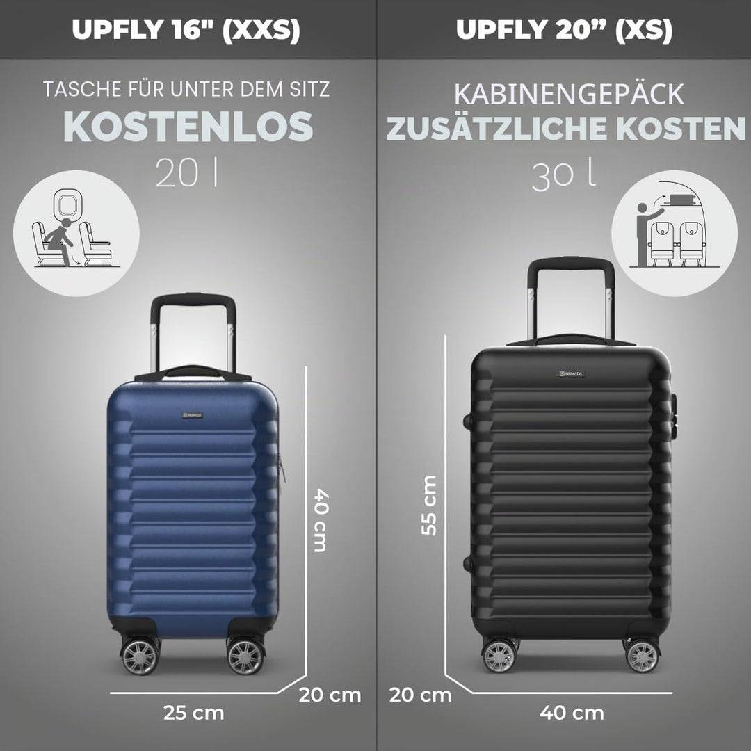 NUMADA - Reisekoffer Kabine 40 x 25 x 20 cm (20 l) Upfly Underseat 16 XXS mit abnehmbaren Rädern, Ka