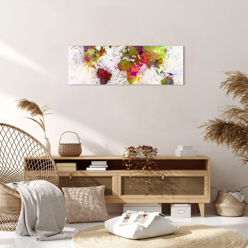 Panorama Bilder auf Leinwand Karte Welt modern Leinwandbild 90x30cm Wandbilder Dekoration Wohnzimmer