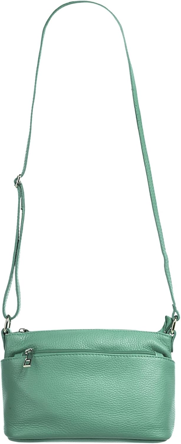 Umhängetasche Echt Leder Damen Made in Italy, Crossbody Bag, Messenger Bag mit Reissverschluss, Schu