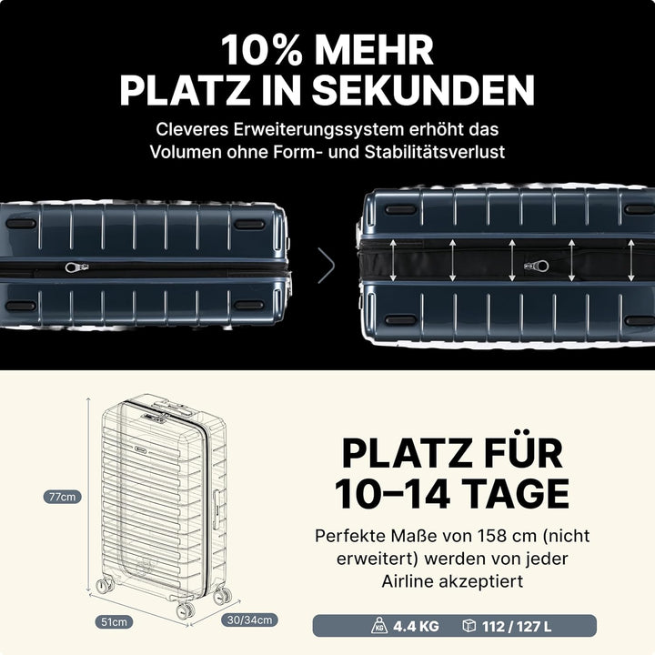 Eminent Voyager Koffer Gross 77x51x30 cm, Erweiterbar, Hartschalenkoffer, 4 Rollen, Leicht, TSA Schl