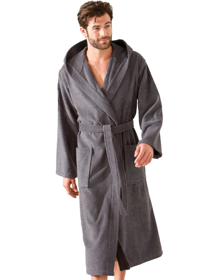 Morgenstern Bademantel Herren Kapuze Frottee 100% Baumwolle Lang Cadiz Salamanca L Grau, L Grau