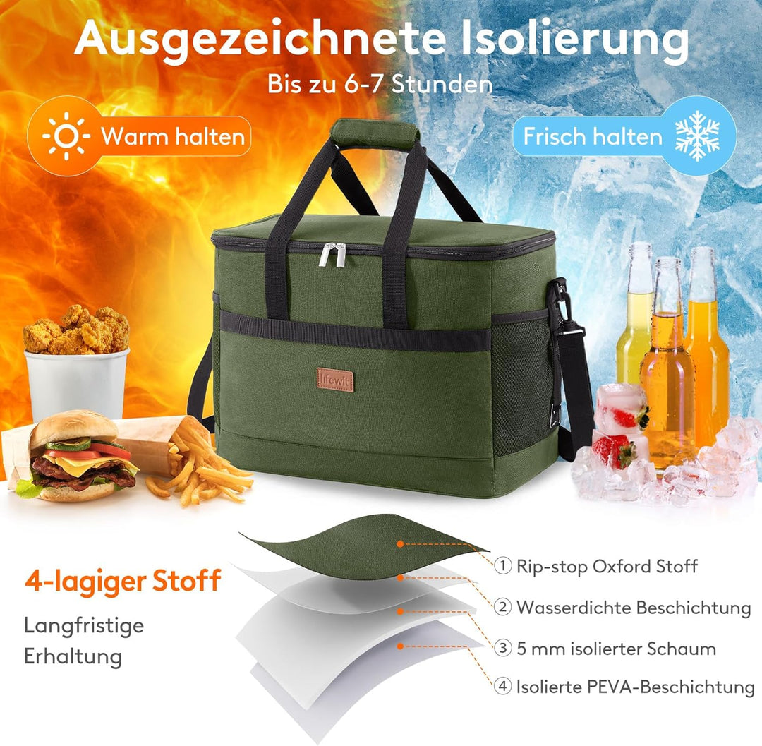 Lifewit 30L Kühltasche Gross faltbar Kühlkorb Kühlbox Isoliertasche Thermotasche Picknicktasche für