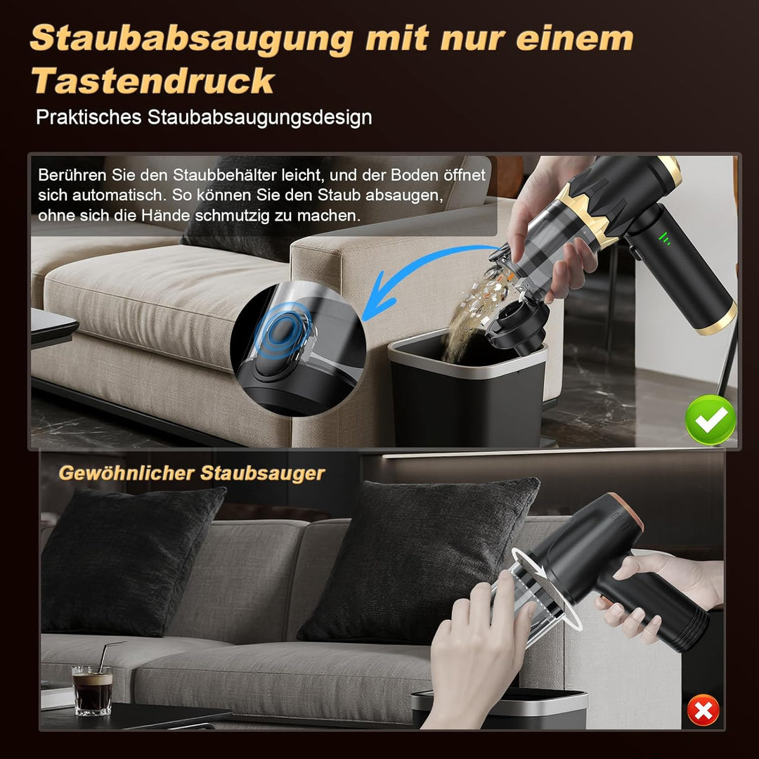 Robofun 4 IN 1 Handstaubsauger akku, 25000Pa Auto Staubsauger stark,105000 U/min, Bürstenloser Motor