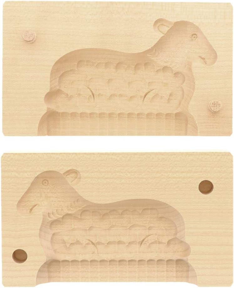 2X HOFMEISTER® Butter-Klappform, 2-teilig, Lamm, 14 cm, handgeschnitzt in Deutschland, Butterform zu