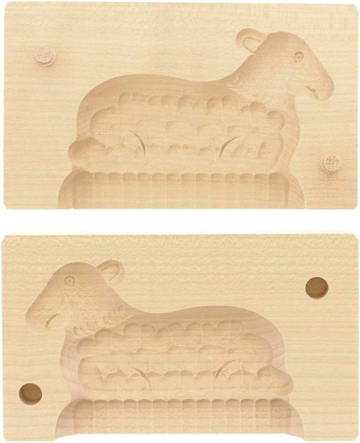 2X HOFMEISTER® Butter-Klappform, 2-teilig, Lamm, 14 cm, handgeschnitzt in Deutschland, Butterform zu