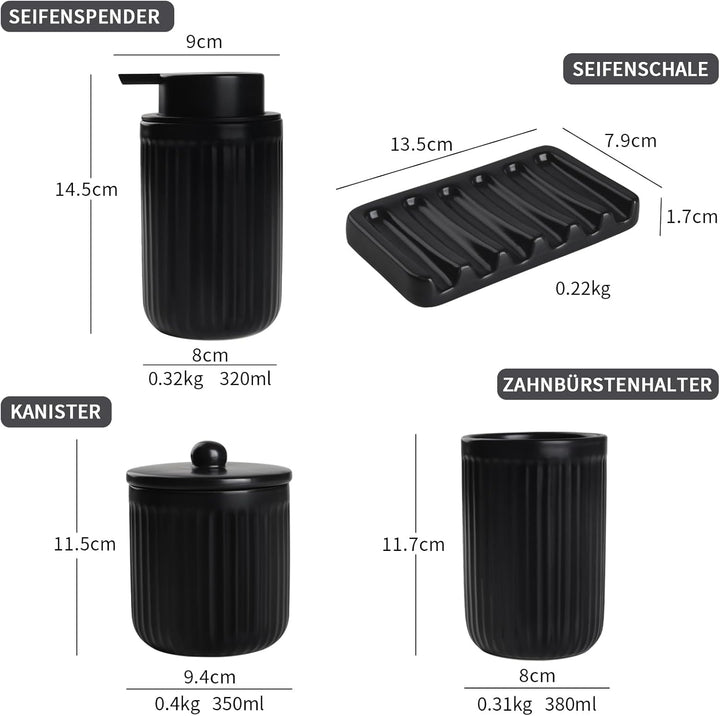 Badezimmer Set UMLACA, Badezimmer Organizer Keramik 4 Pcs, Enthält Seifenspender, Zahnputzbecher, Se
