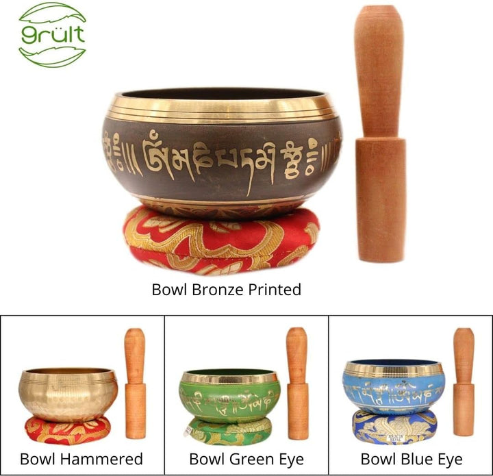 Original tibetische Klangschale mit Sockel und Holzklöppel - handgefertigt in Nepal für Heilung, Bew