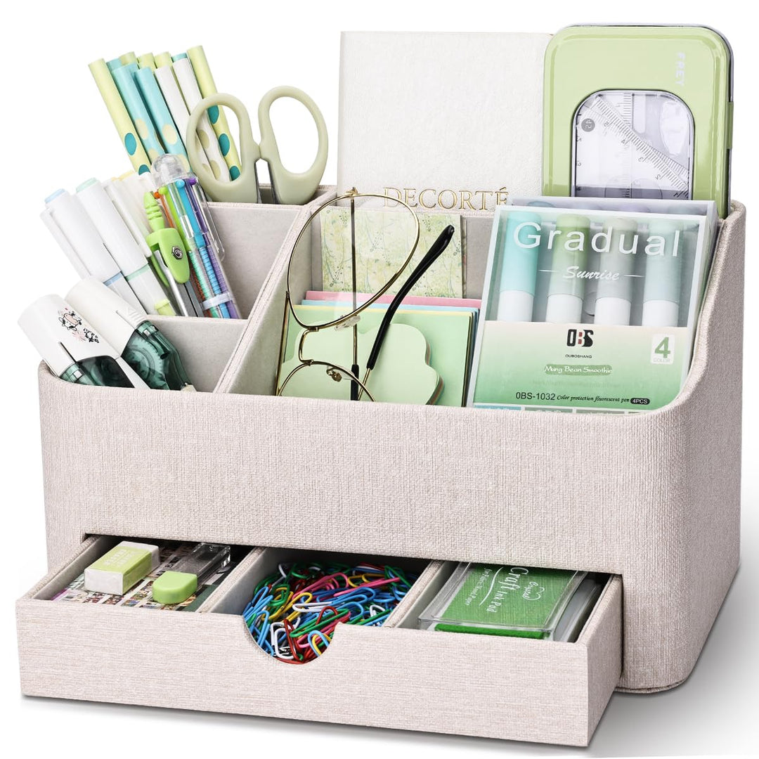 KINGFOM Büro Schreibtisch Organizer Mit 5 Fächern & Schubladen, Multifunktionales Stifte Organizer S