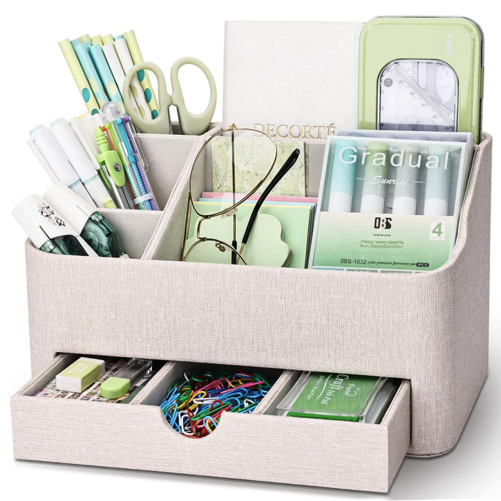 KINGFOM Büro Schreibtisch Organizer Mit 5 Fächern & Schubladen, Multifunktionales Stifte Organizer S