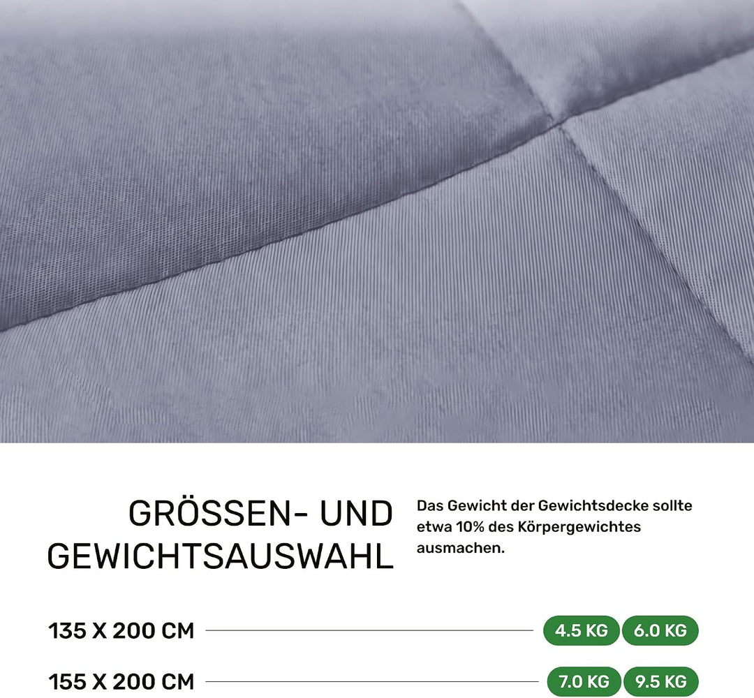 Dailydream Therapie Gewichtsdecke aus Baumwolle, 9,5Kg für Erwachsende, 155 x 200 cm, Grau Grau 155x