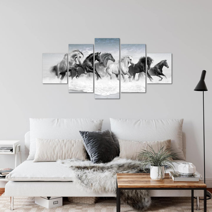 Runa Art Wandbilder Pferde 5 Teilig Bild auf Vlies Leinwand Deko Wohnzimmer Schlafzimmer Tiere Schwa
