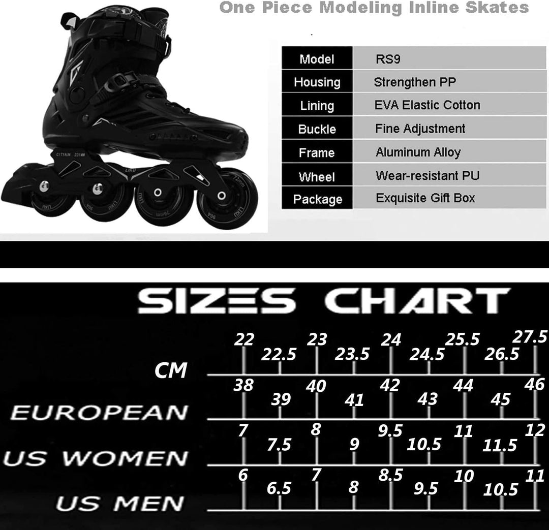 LIKU Black Professional Inline Skates Unisex Men 7,Women 8, Men 7,Women 8