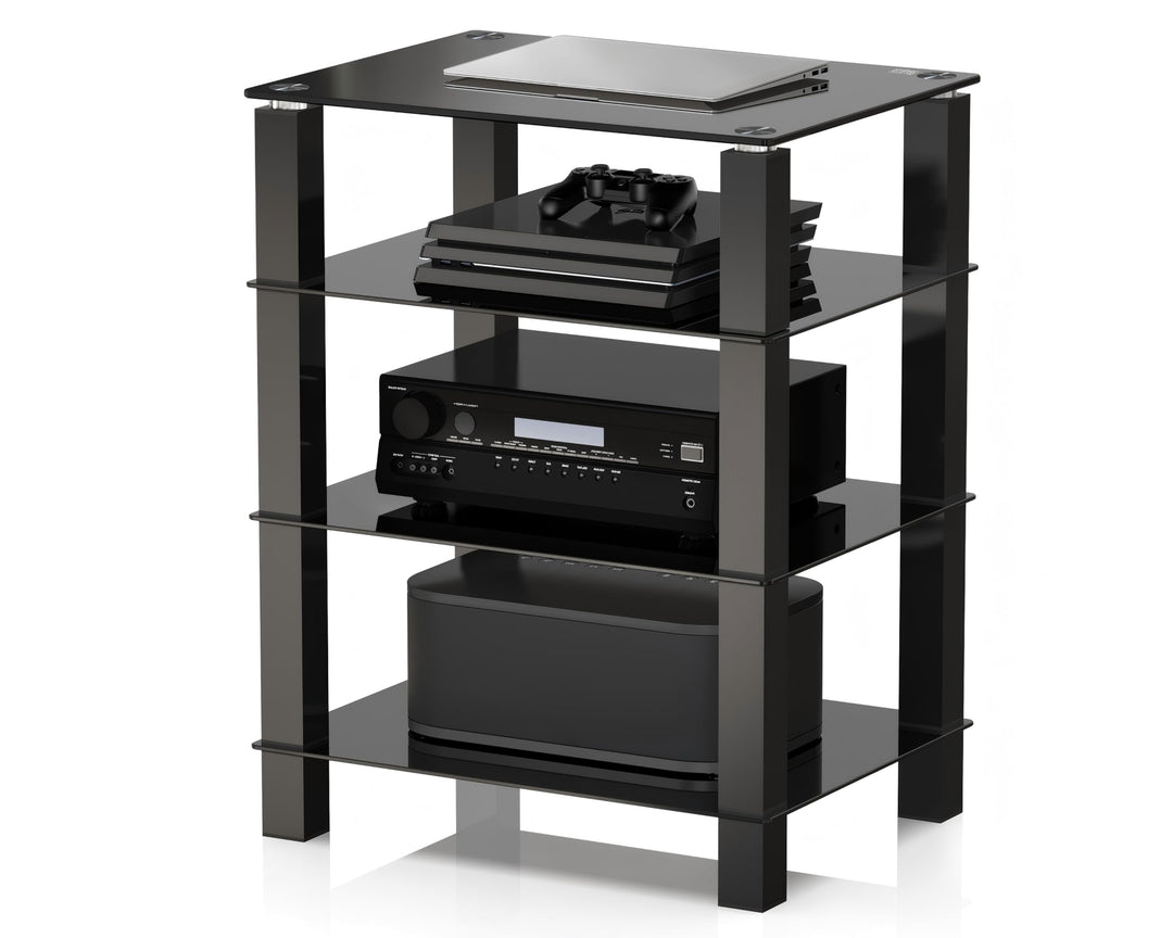 FITUEYES TV Rack HiFi Regal Audio Schrank Glas und Alu 600x455x770mm AS406002GB