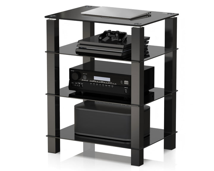 FITUEYES TV Rack HiFi Regal Audio Schrank Glas und Alu 600x455x770mm AS406002GB