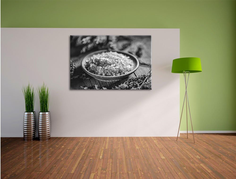 Pixxprint Violettes Badesalz B&W als Leinwandbild | Grösse: 100x70 | Wandbild| Kunstdruck | fertig b