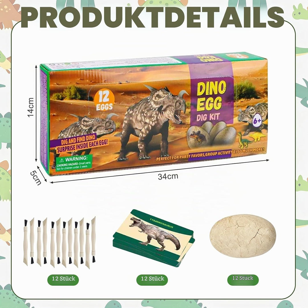 Idota 12 Stück Dino Ausgrabungsset, Dino Eier Zum Ausgraben, Dinosaurier Egg Spielzeug für Party Kla