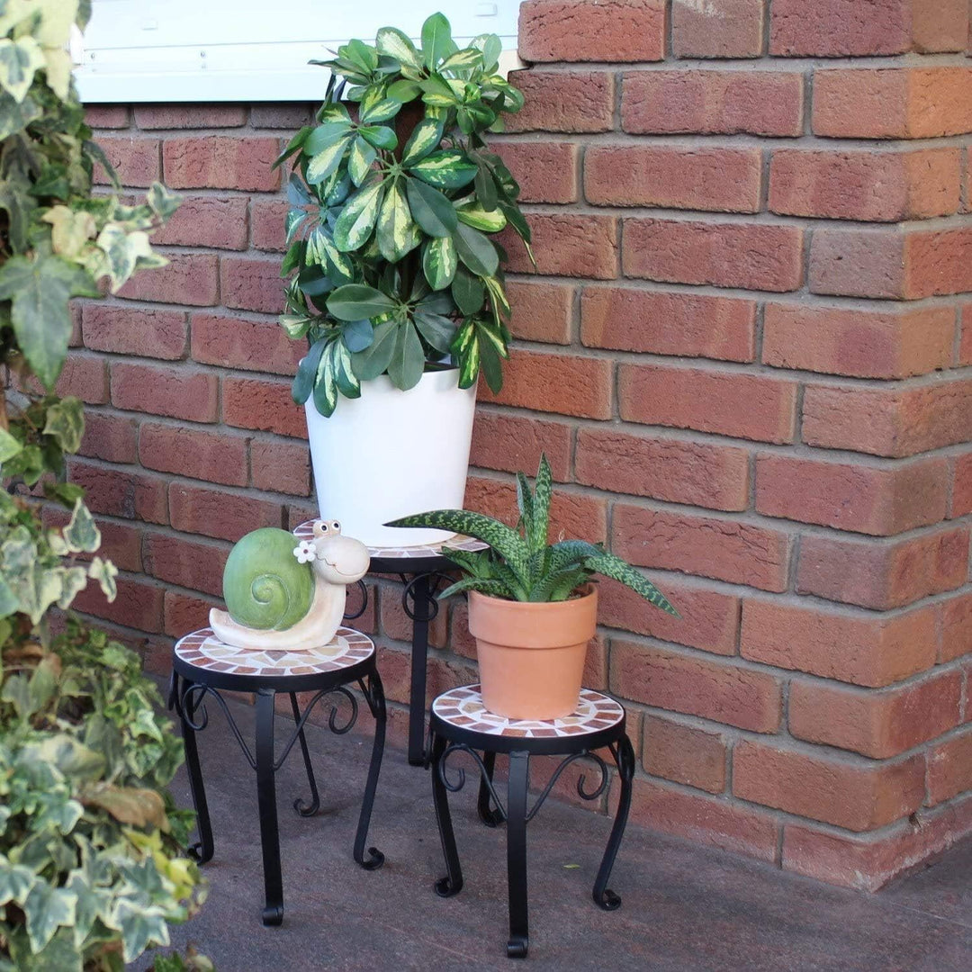 dszapaci Blumenhocker 3er Set Mosaik rund Garten Blumenständer Metall Terrasse Pflanzenständer Keram