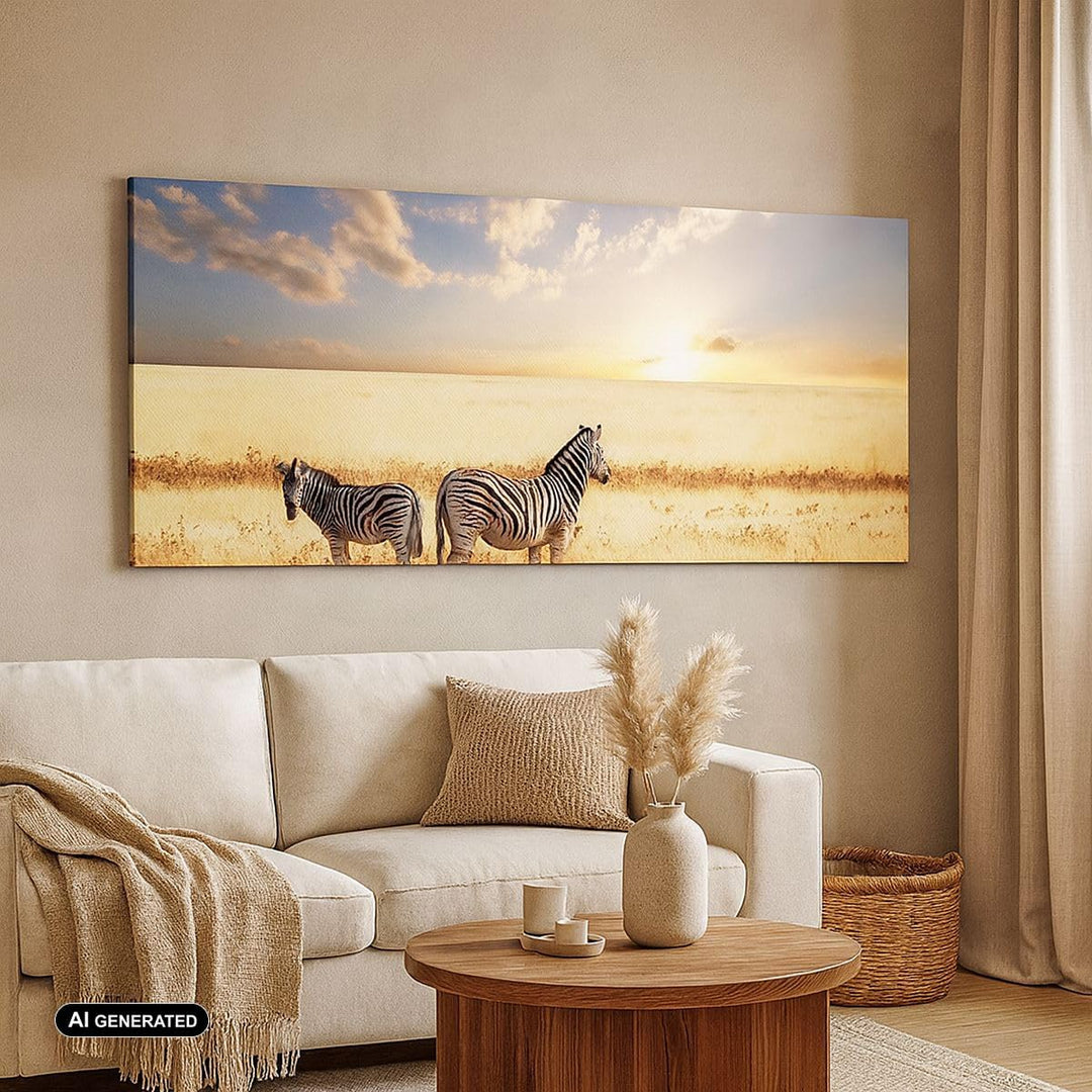 Wandbilder Dekoration Wohnzimmer Zebra tier gestreift savanne Panorama Bilder auf Leinwand 120x50cm