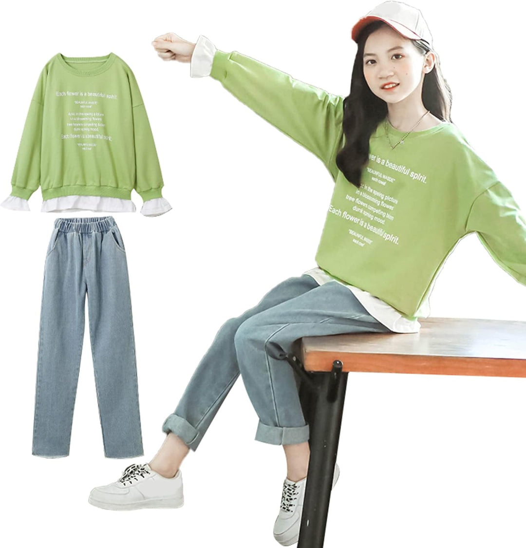 Mädchen Trainingsanzug Gestreift Pullover Sweatshirt Jogging Hose Bekleidungsset for 3-14 Jahre 7-8