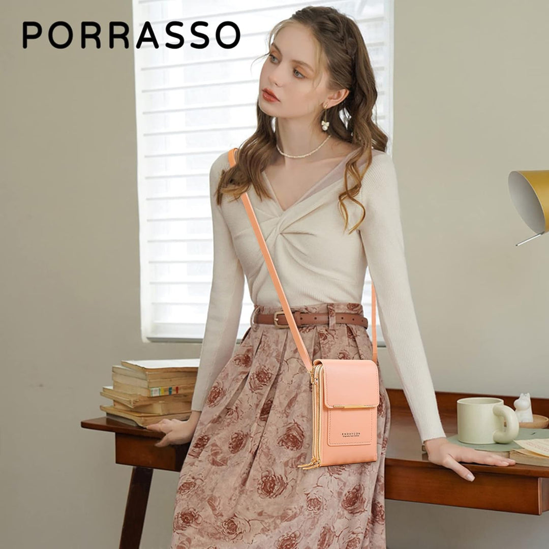 PORRASSO Handy Umhängetasche Touchscreen Crossbody Kleine Handytasche Mädchen Schultertasche PU Wass
