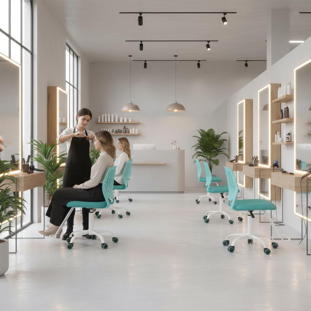 FurnitureR Friseurstuhl ergonomischer Drehstuhl ohne Armlehnen, höhenverstellbar, Netzrückenlehne, M