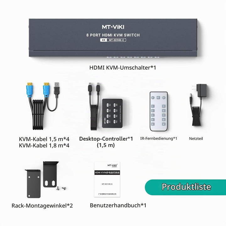 MT-VIKI KVM Switch HDMI 8 Port HDMI Konsole 8 in 1 Out mit IR Fernbedienung 8xKVM Kabel Desktop Sele